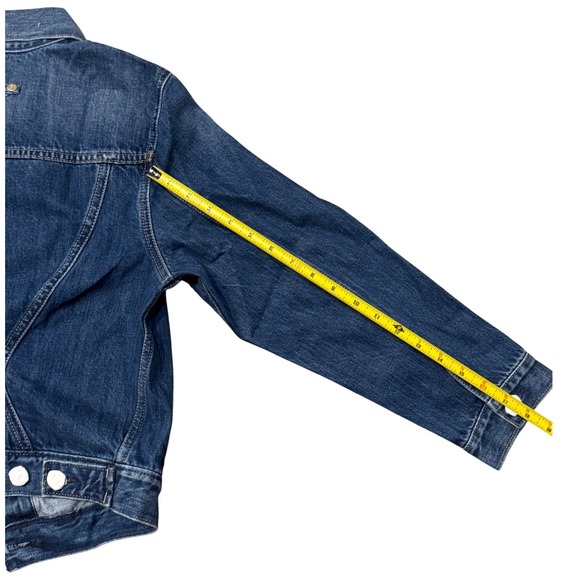 GAP x Cult Gaia Asymmetrical Denim Jacket Women's Size M Blue Cotton Button Up - Picture 10 of 11